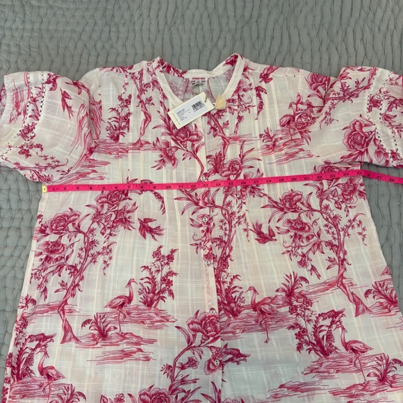 Johnny Was PINK FIREBIRD PLEATED BUTTON DOWN BLOUSE, XXL - Picture 9 of 10